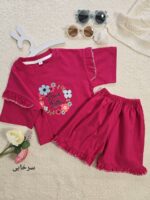 ست کراپ شلوارک گل کد 2089 - Image 2
